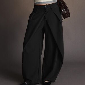 NEW (2) Pair BERSHKA Pleated Barrel Leg Trouser Pants Sz 10 LONG Black & Grey